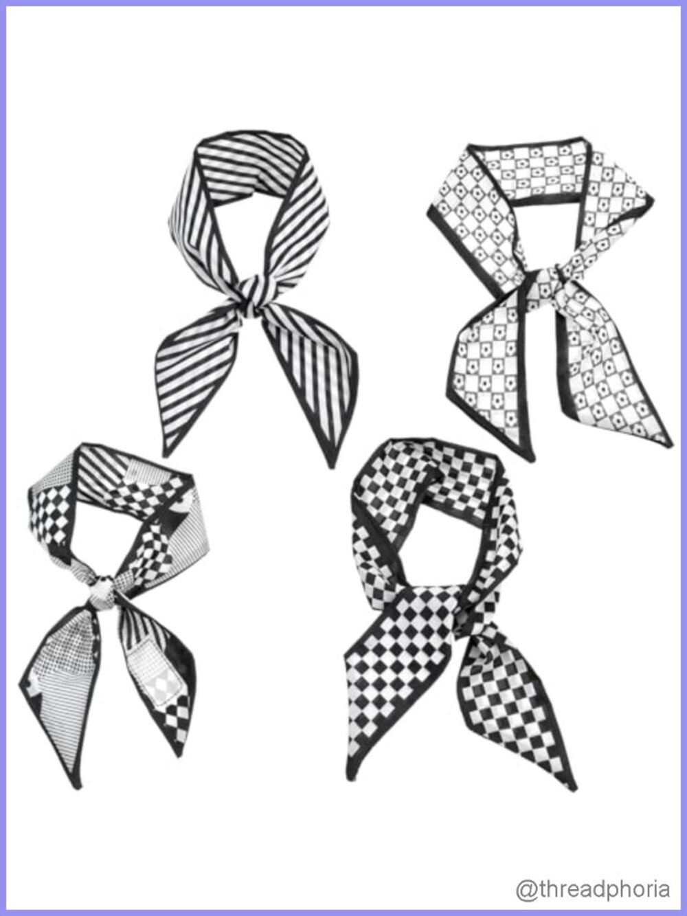4 Pack Purse Scarf for Handbags, Imitation Silk, Checkered/Striped, Versatile